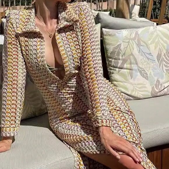 Casual Women's Crochet Hollow Out Deep V-Neck Slit Beach Dress - Picture 3 of 8